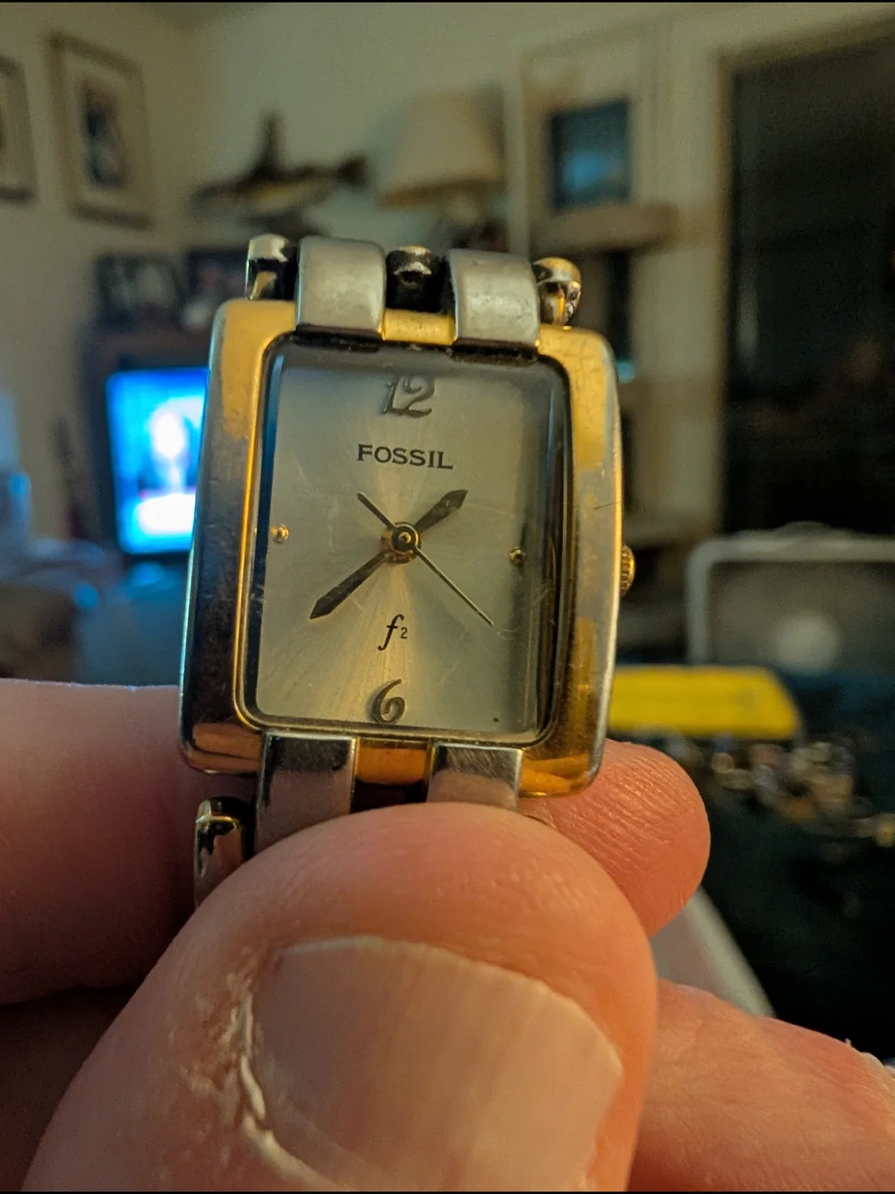 Fossil F2 Two-Tone Women's Rectangle Bracelet Watch Silver & Gold Brand New Batt